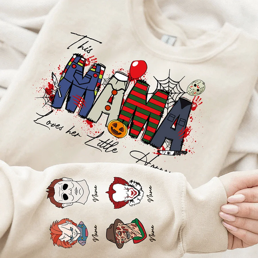 Personalized This Mama Loves Her Little Horrors Sweatshirt, Mama Shirt With Kids Name