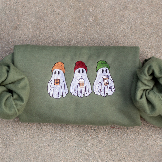 Cute Ghost Coffee Embroidered Sweatshirt
