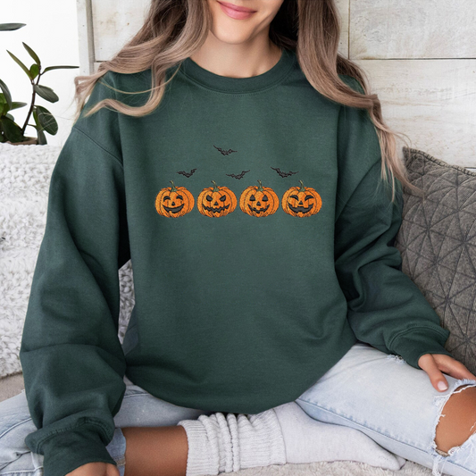 Embroidered Pumpkin Halloween Sweatshirt