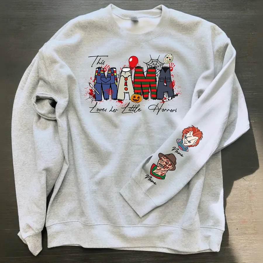 Personalized This Mama Loves Her Little Horrors Sweatshirt, Mama Shirt With Kids Name