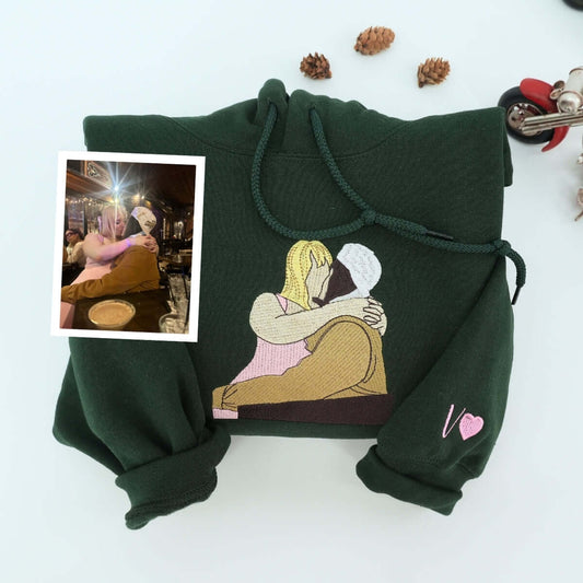 Anniversary Couple Hoodies - Custom Photo Embroidered Matching Sweatshirts - Romantic Relationship Gift