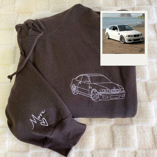 Car Outline Portrait Hoodies - Custom Vehicle Silhouette Embroidered - Auto Art