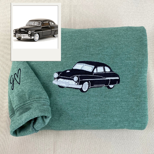 Classic Car Portrait Hoodies - Vintage Vehicle Embroidered Sweatshirts - Automotive Enthusiast Gift