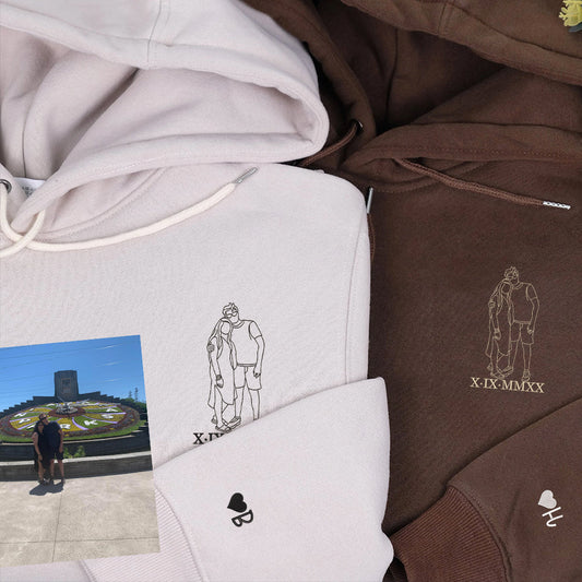 Custom Embroidered Couples Portrait Sweatshirt, Custom Embroidery from Photo Couple Hoodie, Perfect Couple Gift