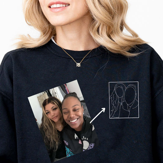 Custom Embroidered Gift for Couple Personalized Custom Portrait Sweatshirt Photo Couple Hoodie💖