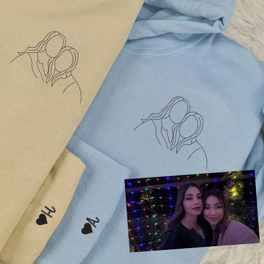 Custom Embroidered Couple Sweatshirts Hoodies, Personalized Portrait from Photo, Unique Anniversary Gift