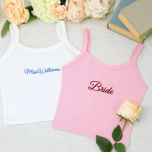 Custom Bride Tank Tops - Personalized Embroidered Bridal Party Tanks - Perfect Wedding Bachelorette Gift Set