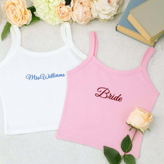 Custom Bride Tank Tops - Personalized Embroidered Bridal Party Tanks - Perfect Wedding Bachelorette Gift Set