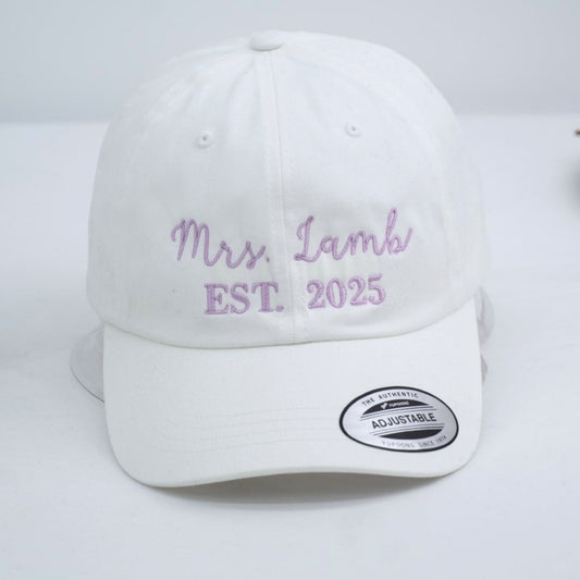 Custom Mrs. Embroidered Cap - Personalized Newlywed Bridal Accessory - Wedding Gift EST Date
