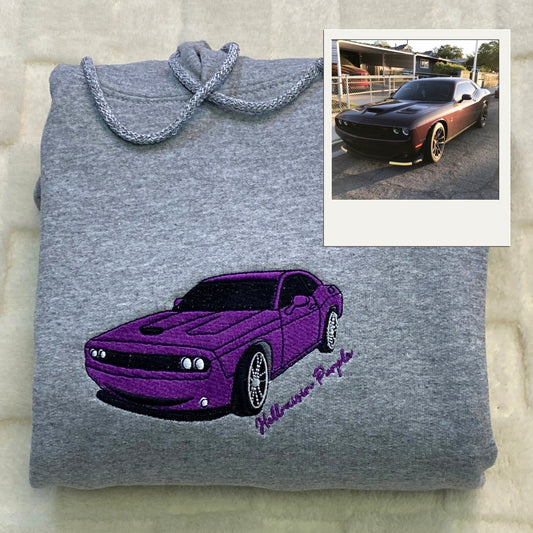 Custom Car Portrait Hoodies with Text - Personalized Vehicle Embroidered Sweatshirts