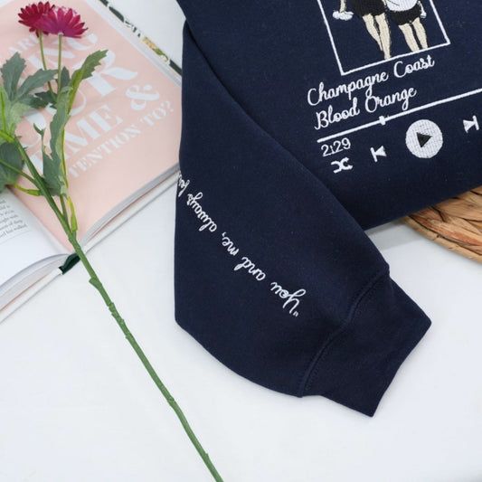 Custom Couple Portrait Hoodies - Personalized Song Music Player Embroidered Sweatshirts