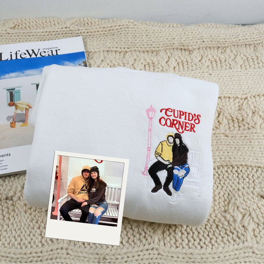 Custom Couple Portrait Hoodies - Photo to Embroidery Sweatshirts - Personalized Matching Anniversary Gift