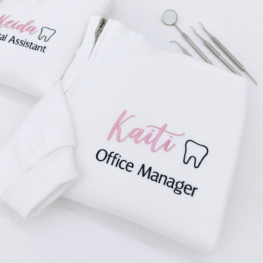 Custom Dental Office Manager Quarter-Zip - Personalized Dental Staff Embroidered Sweatshirt