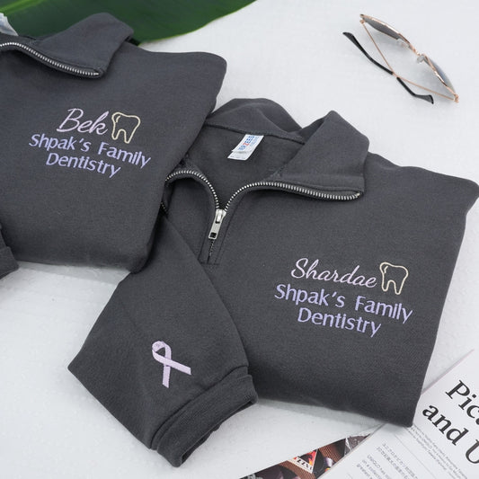 Custom Dental Practice Quarter-Zip - Dentist Office Embroidered Sweatshirt - Corporate Branding