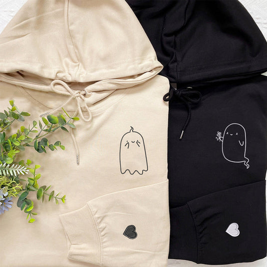 Custom Embroidered Cute Kawaii Ghost Matching Hoodies for Couples