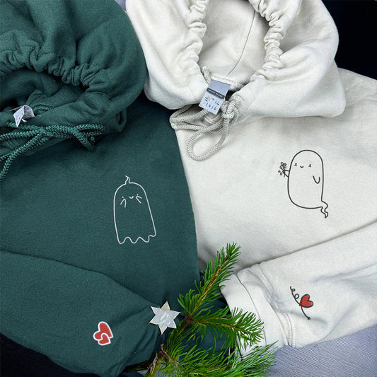 Custom Embroidered Cute Kawaii Ghost Matching Hoodies for Couples