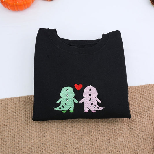 Custom Embroidered Dinosaur Couple Matching Hoodies for Couples