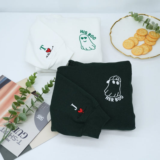 Custom Embroidered His Boo Her Boo Matching Hoodies for Couples