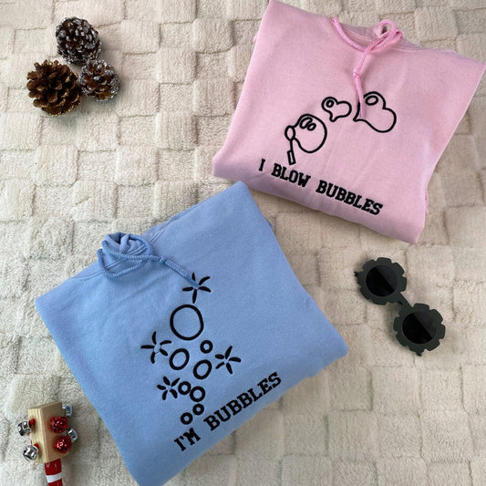 Custom Embroidered I Blow Bubbles Matching Hoodies for Couples