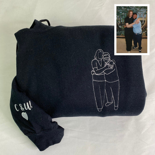 Custom Embroidered Photo Hoodie, Personalized Couple Portrait Sweatshirt, Unique Couple Hoodie Gift