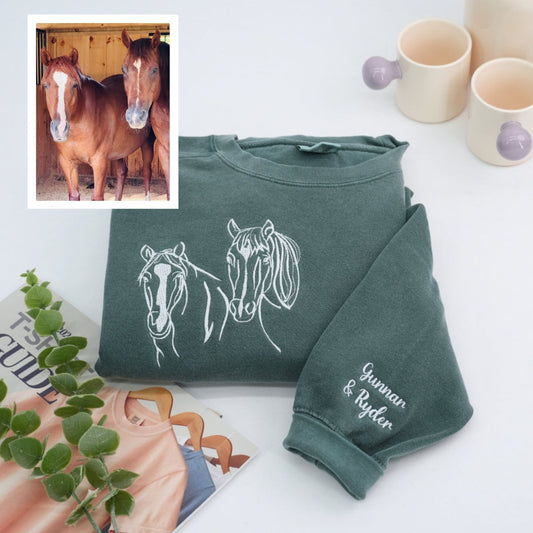 Custom Horse Lovers Hoodies - Equestrian Outline Embroidered Sweatshirts - Perfect Horse Gift
