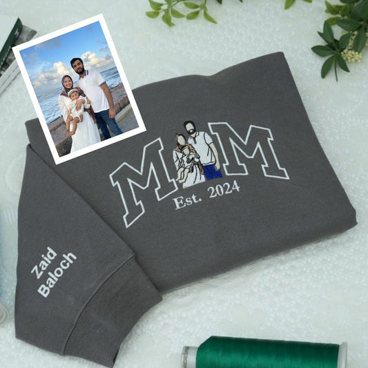 Custom Mom Hoodies - Family Portrait Embroidered Sweatshirts - Perfect New Mom Gift Est Year