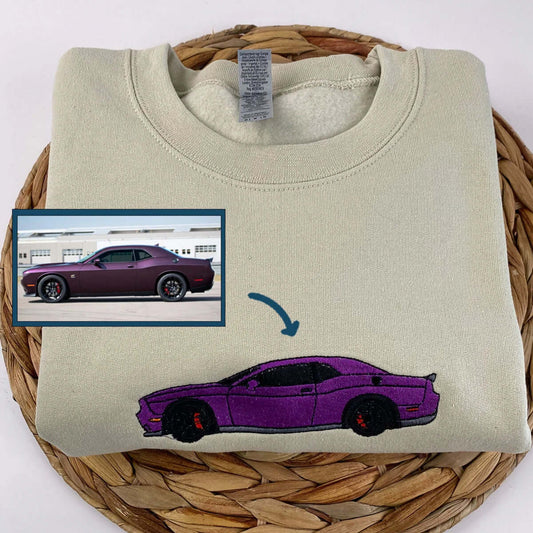 Custom Muscle Car Embroidered Sweatshirts - Photo to Embroidery Vehicle Portraits - Car Enthusiast Gift