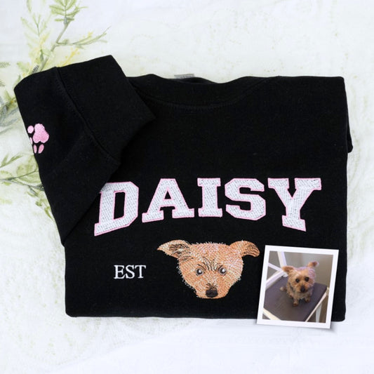 Custom Pet Portrait Hoodies - Dog Face Varsity Embroidered Sweatshirts - Personalized Pet Parent Gift