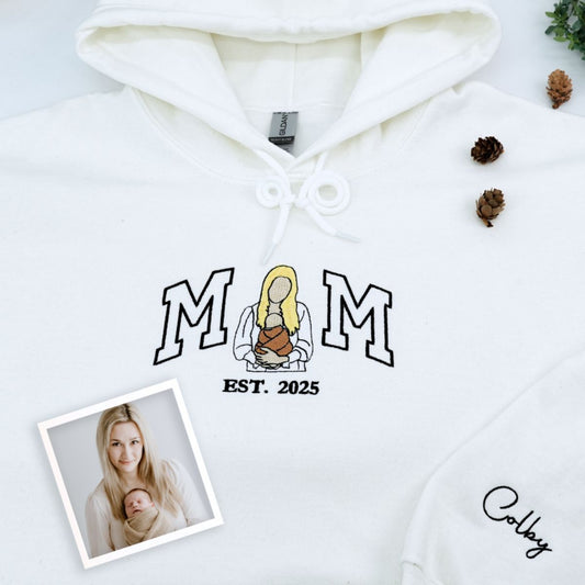 Custom Photo Mom Hoodies - Sibling Embroidered Sweatshirts - Perfect Mother Gift with Kids Names