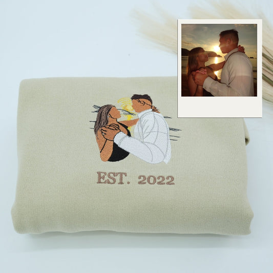 Custom Roman Numeral Portrait Hoodies - Anniversary Date Embroidered Sweatshirts - Couples Gift