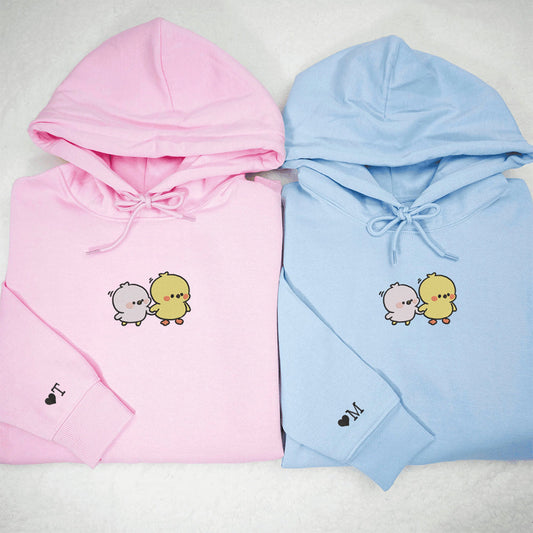 Cute Cartoon Chick Custom Embroidered Matching Hoodies For Couples