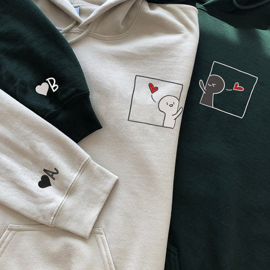 Cute Cartoon Custom Embroidered Matching Hoodies For Couples