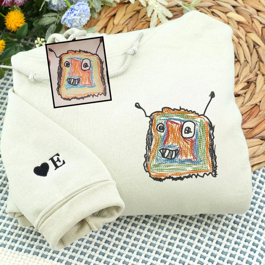 Cute Child Drawing Embroidered Sweatshirts - Adorable Kids Animal Artwork to Embroidery - Sweet Family Keepsake