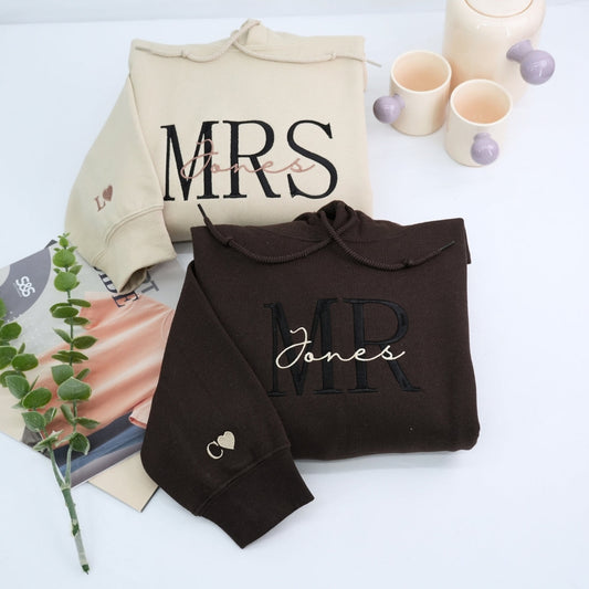 Embroidered Mr & Mrs Hoodies or Sweatshirts