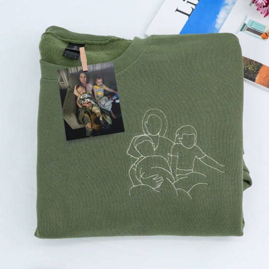 Family Line Art Custom Hoodies - Custom Family Portrait Embroidered Sweatshirts - Perfect New Parent Gift