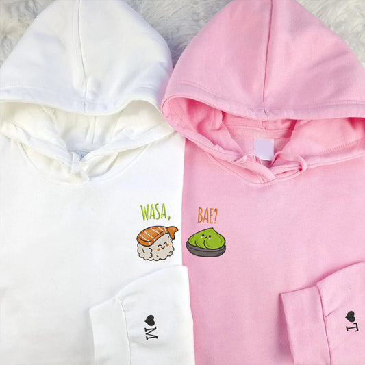 Funny Wasa-Bae Matching Custom Embroidered Matching Hoodies For Couples