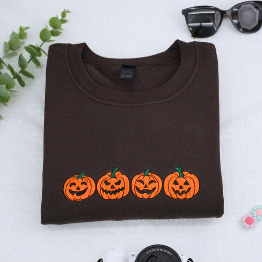 Halloween Pumpkin Hoodies - Jack-o'-Lantern Embroidered Sweatshirts - Perfect October Gift