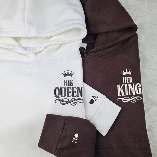 Her King x His Queen Custom Embroidered Matching Hoodies For Couples