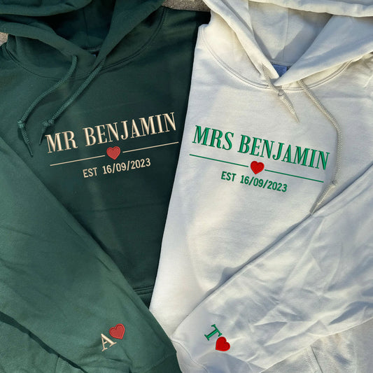 Embroidered Mr & Mrs with Est Year Hoodie or Sweatshirt
