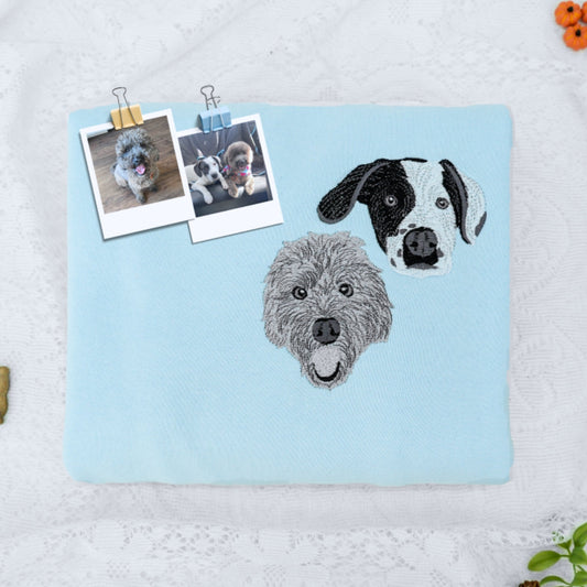 Multiple Pet Portrait Hoodies - Custom Dog Face Embroidered Sweatshirts - Multi Pet Parent Gift