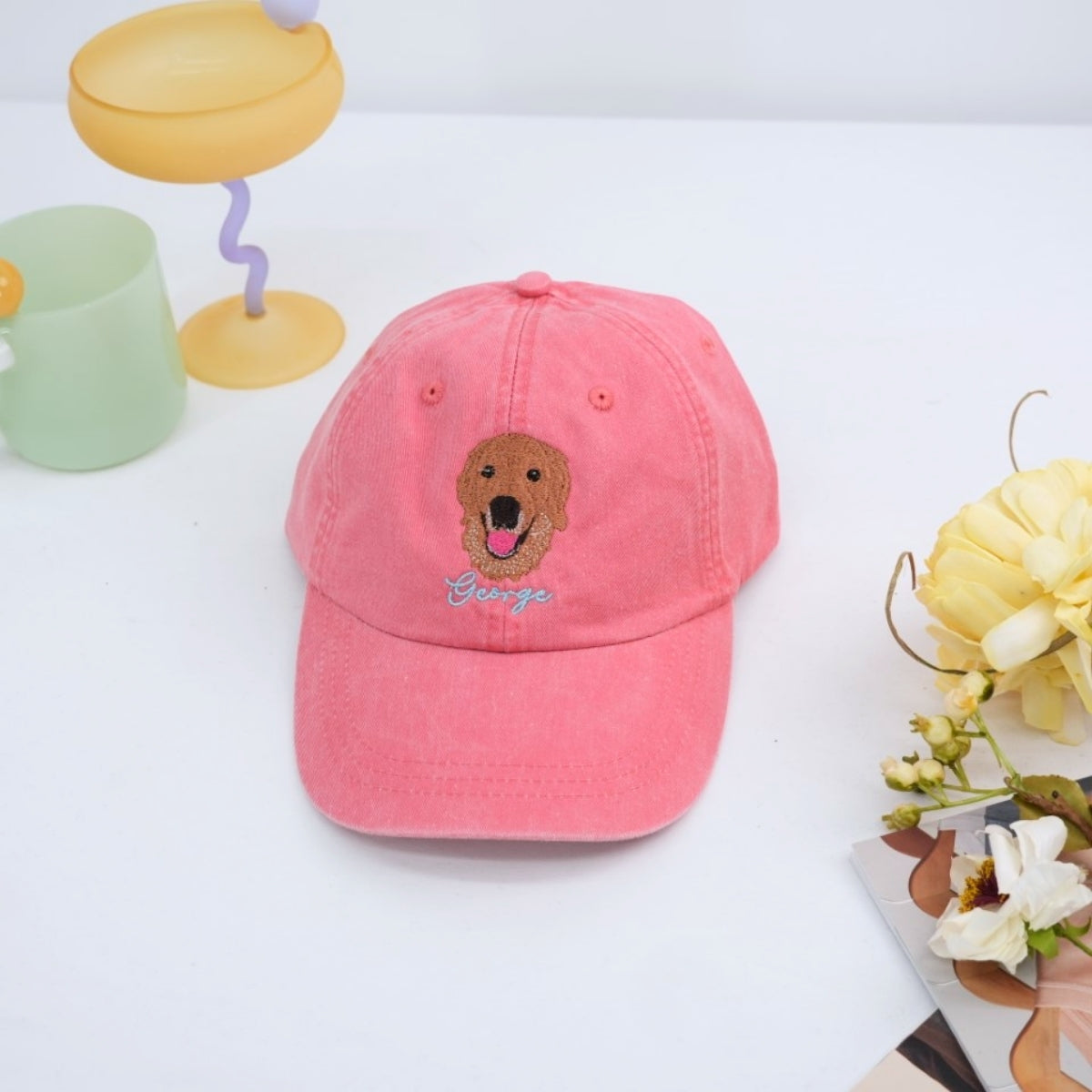 Personalized Dog Photo Embroidered Cap - Custom Pet Portrait Name Accessory - Dog Parent Lover Gift