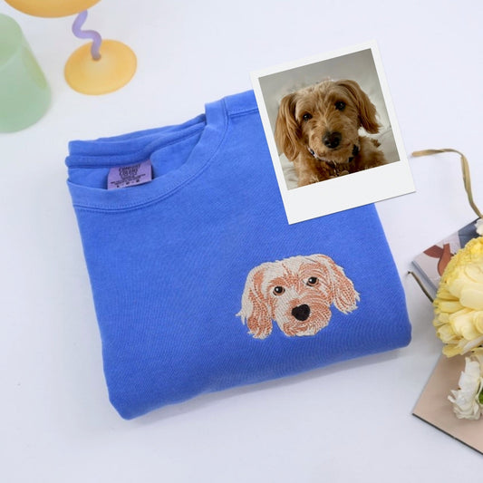 Personalized Dog Portrait Hoodies - Custom Dog Face Embroidered Sweatshirts - Pet Memorial