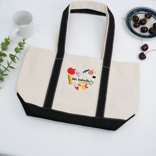Personalized Teacher Name Tote Bags - Custom Embroidered School Supply Bags - Perfect Teacher Gift