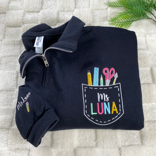 Personalized Teacher Zip Up Hoodies - Custom Name Embroidered Sweatshirts - Perfect Educator Gift