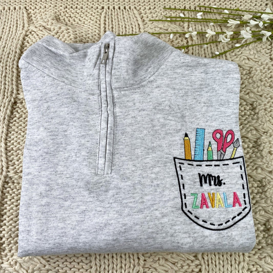 Personalized Teacher Zip Up Hoodies - Custom Name Embroidered Sweatshirts - Perfect Educator Gift