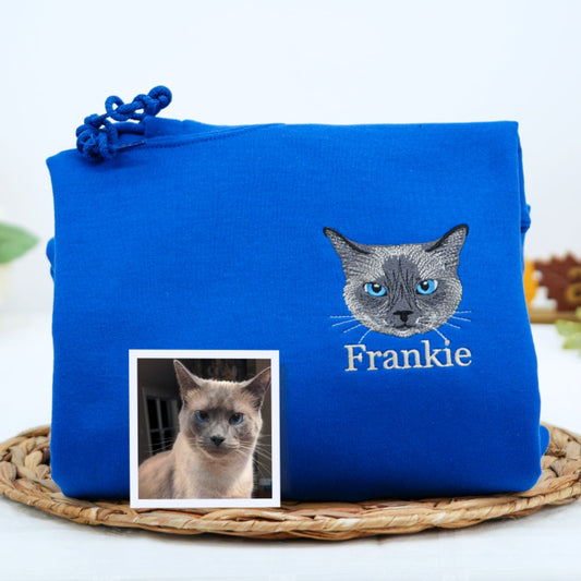 Pet Memorial Custom Hoodies - Cat Angel Wings Embroidered Sweatshirts - Rainbow Bridge Tribute Gift