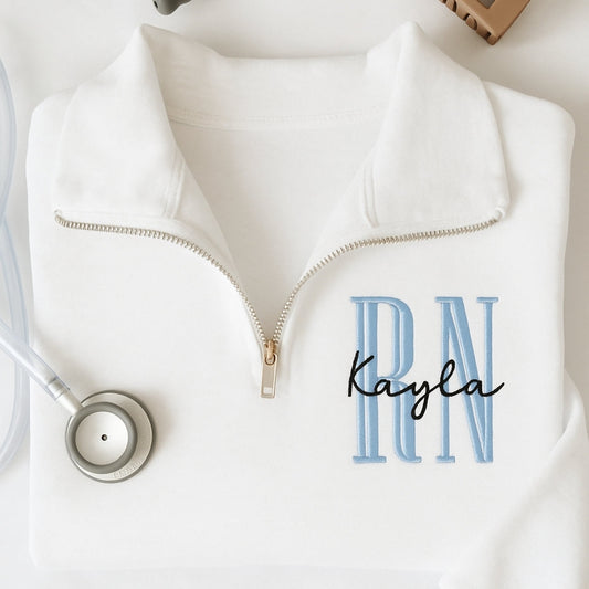 RN Angel Custom Quarter-Zip - Registered Nurse Embroidered Sweatshirt - Perfect Nurse Gift
