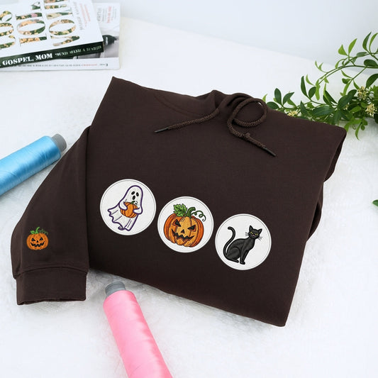 Spooky Cookie Custom Sweatshirts - Halloween Patch Embroidered Apparel - Perfect Cute Halloween Gift