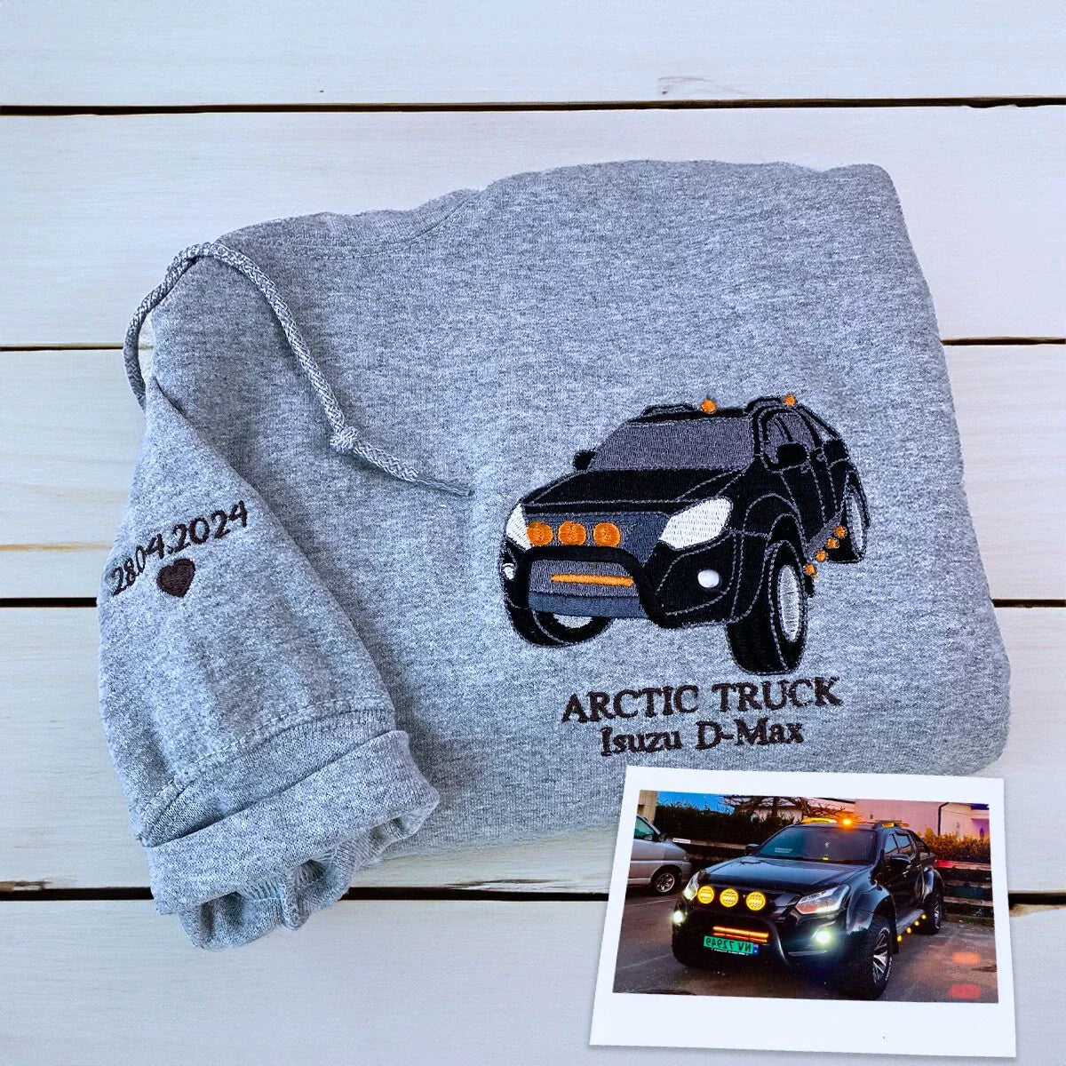 Custom Embroidered Trucker Hoodie from Your Photo, Personalized Gift for Truck Lover