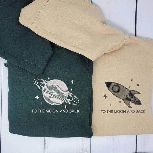 To The Moon and Back Custom Embroidered Matching Hoodies For Couples